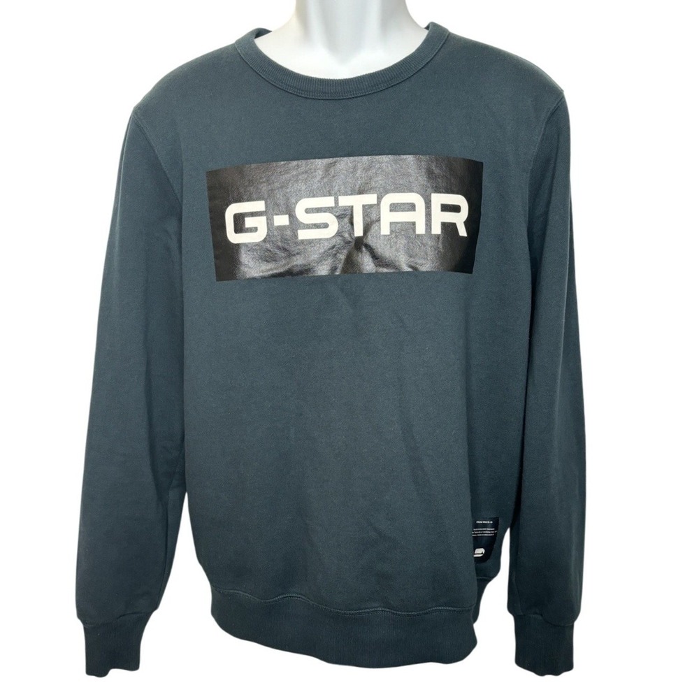 G Star Raw Pullover Sweater Sz L Green Spell Out Logo Streetwear